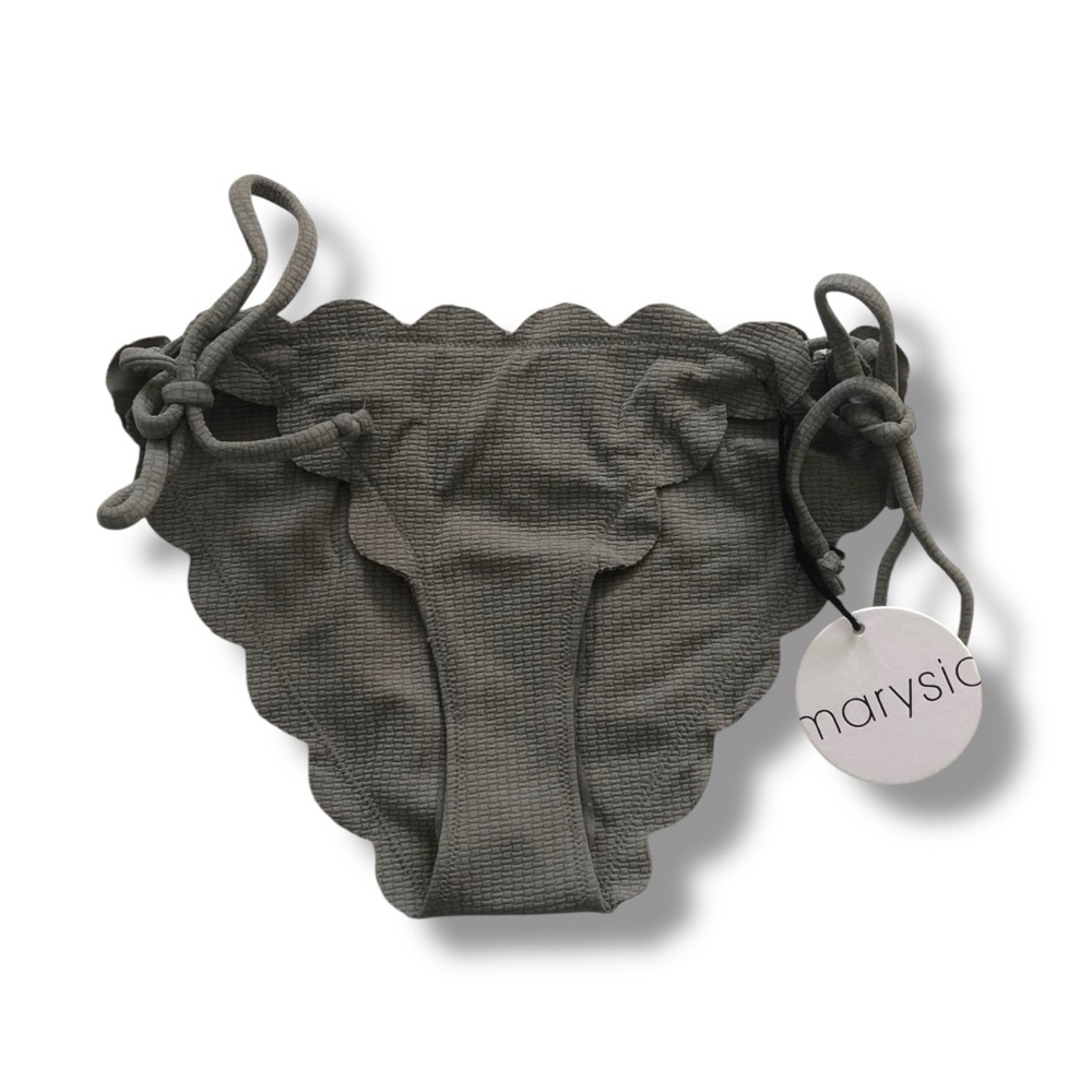 Marysia Swim Mott Scalloped Tie Side Bikini Bottom Gray NWT Size XS